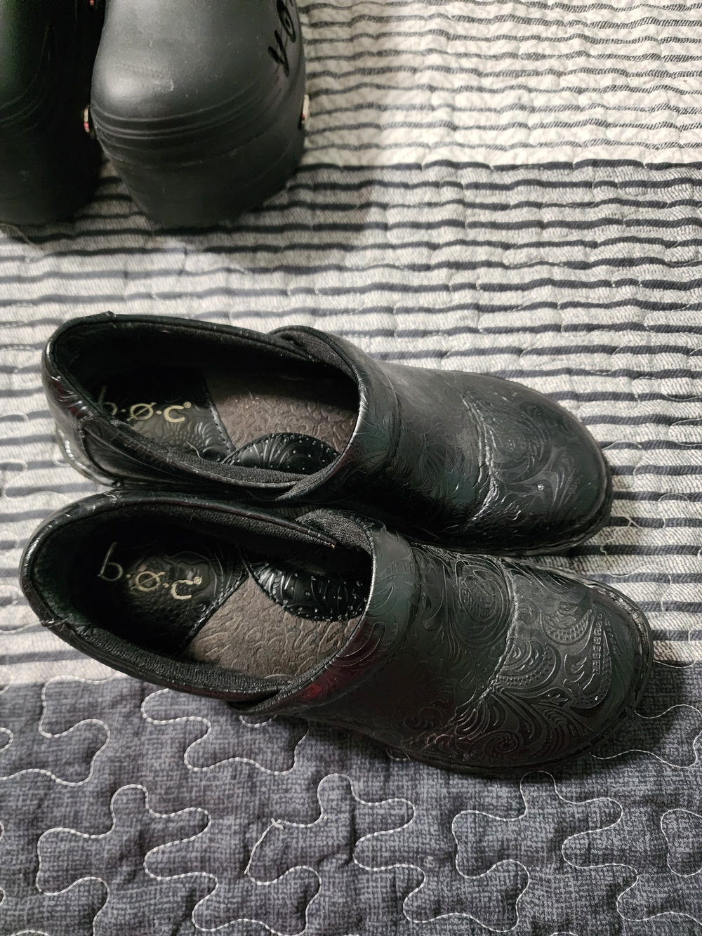 b.o.c. Black Paisley-Embossed Slip-On Clogs